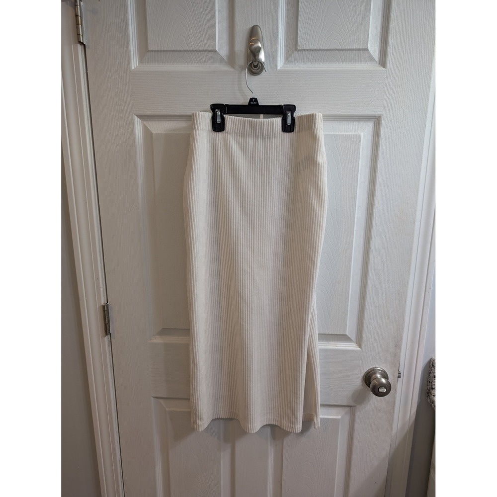 Free People Ribbed Midi Skirt Cream High Waist Stretch Cotton Blend - Size S